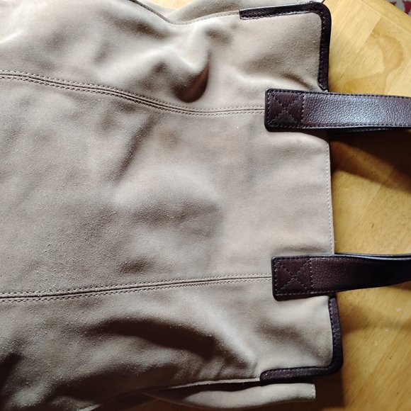 Cole Haan Tan and Brown Suede And Dark Leather Tote Bag - Picture 4 of 9